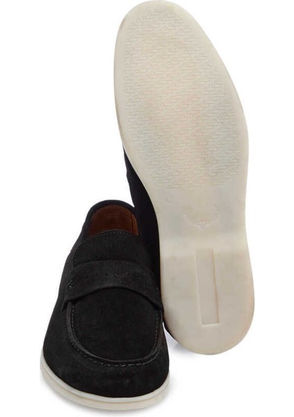 Siyah Hakiki Süet Deri Erkek Loafer - E24I1AY56788-A01