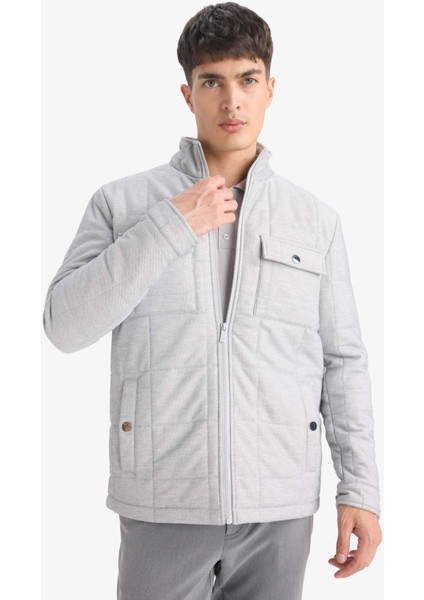 Slim Fit Dar Kesim Dik Yaka Astarlı Fermuarlı Cepli Kışlık Şişme Penye Mont