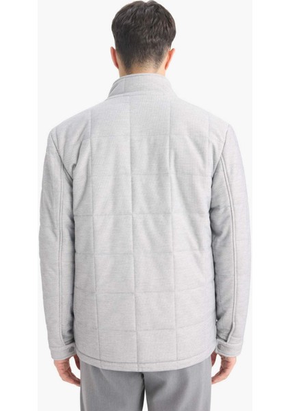 Slim Fit Dar Kesim Dik Yaka Astarlı Fermuarlı Cepli Kışlık Şişme Penye Mont