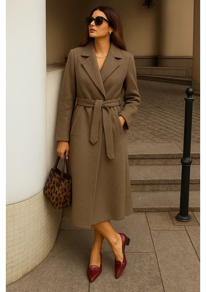 Kadın Kışlık Kuşaklı Uzun Kruvaze Vizon Kaşe Kaban fırsatları