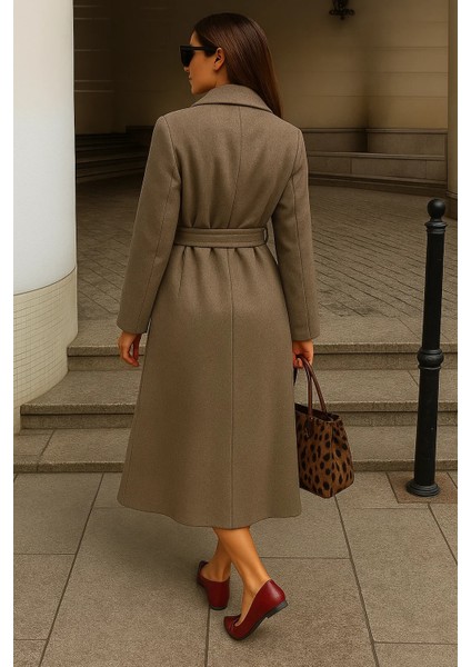 Kadın Kışlık Kuşaklı Uzun Kruvaze Vizon Kaşe Kaban indirimleri