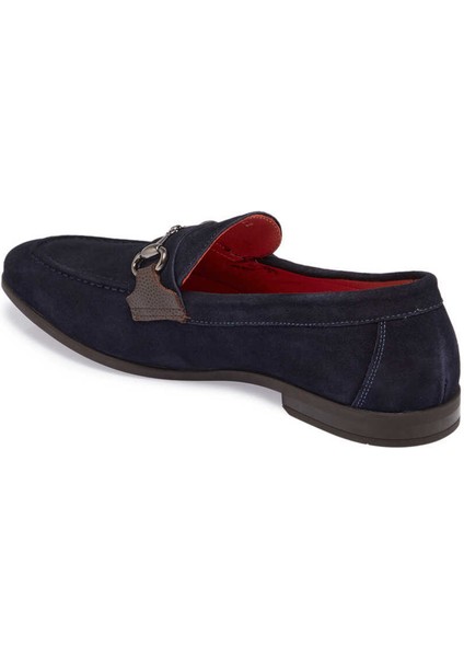 Lacivert Hakiki Süet Deri Erkek Loafer - E24I1AY56787-D44