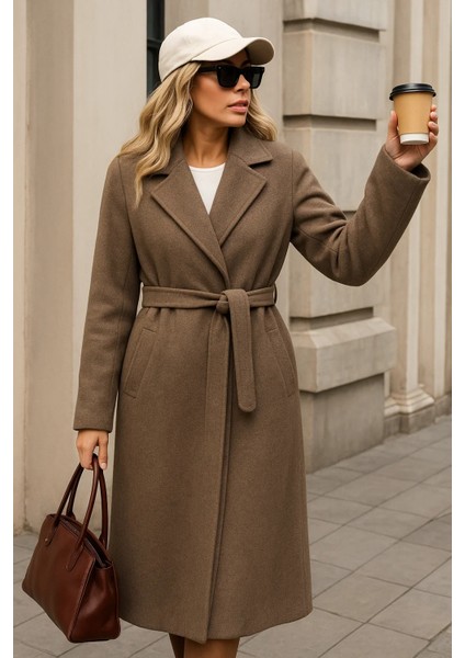 Kadın Kışlık Trend Kuşaklı Uzun Vizon Kaşe Kaban fiyatları