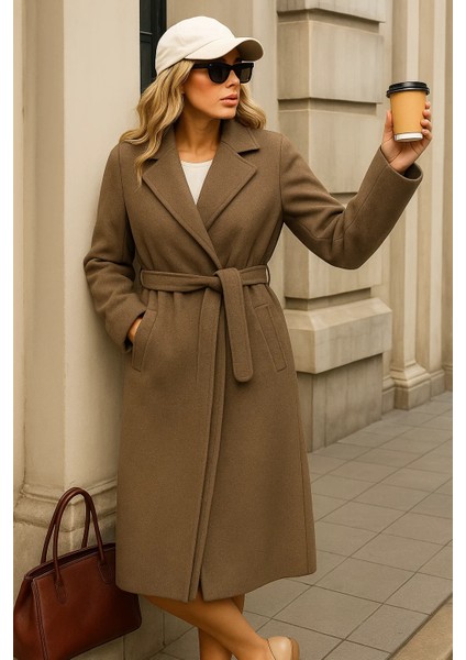 Kadın Kışlık Trend Kuşaklı Uzun Vizon Kaşe Kaban modelleri