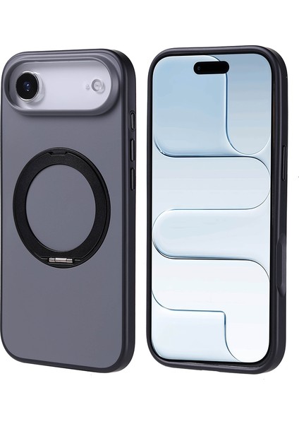 iPhone 17 Air Kılıf M-Safe Şarj Özellikli Standlı Mbvo Proton Silikon Kapak - Siyah