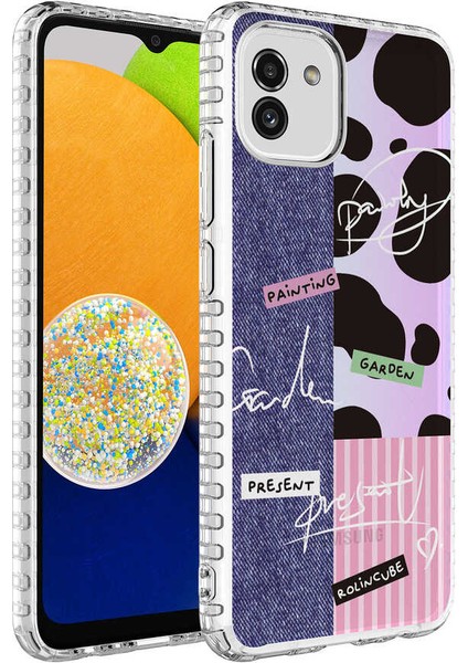 Galaxy A03 Kılıf Airbag Kenarlı Renkli Desenli Silikon Mbvo Elegans Kapak-No8