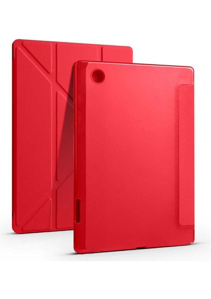 Galaxy Tab A8 10.5 SM-X200 (2021) Kılıf Uyumlu Mbvo Tri Folding Kalem Bölmeli Standlı Kılıf-Kırmızı