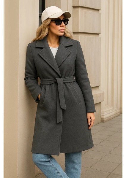 Kadın Kışlık Trend Kuşaklı Uzun Füme Kaşe Kaban fırsatları