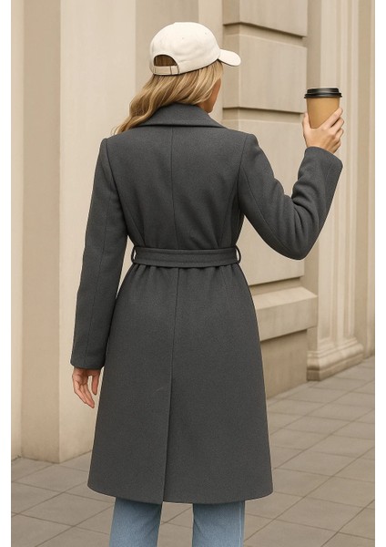 Kadın Kışlık Trend Kuşaklı Uzun Füme Kaşe Kaban indirimleri