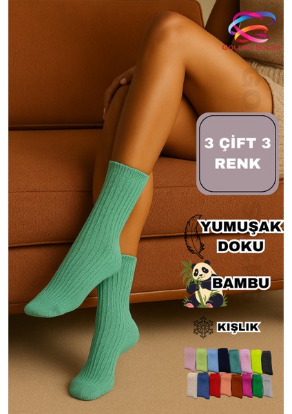 3’lü Kışlık Renkli Kadın Bambu Çorap Seti fiyatları