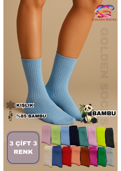 3’lü Kışlık Renkli Kadın Bambu Çorap Seti modelleri