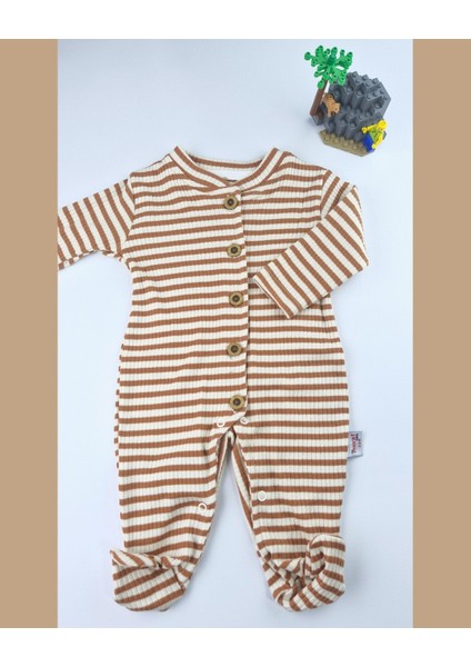 Asliva Erkek Bebek Peluş Yelekli Çizgili Pamuklu Patikli Tulum 2'li Takım (0-6 Ay) fırsatları