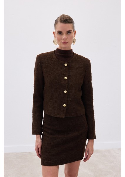 Kısa Tüvit Ceket - Kahve