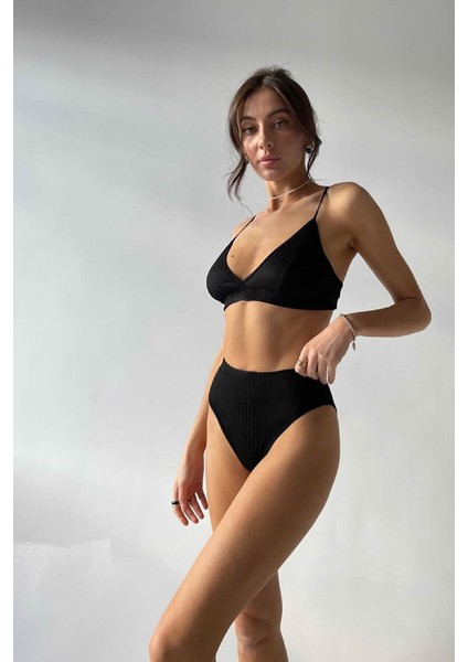 Kadın Siyah Yüksek Bel Dolgusuz Slip Takım