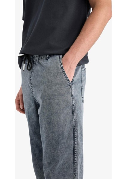 Yazlık Wide Leg Geniş Kalıp Beli Lastikli Geniş Paça Jean Kar Yıkamalı Pantolon F3904AX25SM