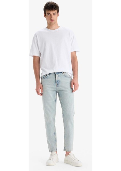 %100 Pamuk 90's Slim Fit Dar Kalıp Yüksek Bel Dar Paça Jean Yıkamalı Pantolon F3903AX25SM