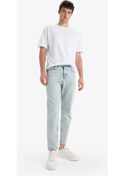 %100 Pamuk 90's Slim Fit Dar Kalıp Yüksek Bel Dar Paça Jean Yıkamalı Pantolon F3903AX25SM