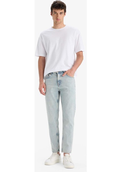 %100 Pamuk 90's Slim Fit Dar Kalıp Yüksek Bel Dar Paça Jean Yıkamalı Pantolon F3903AX25SM