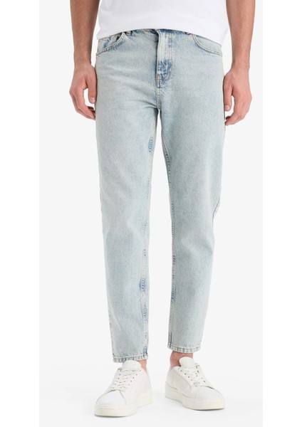 %100 Pamuk 90's Slim Fit Dar Kalıp Yüksek Bel Dar Paça Jean Yıkamalı Pantolon F3903AX25SM