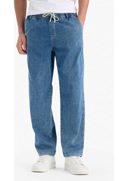 Yazlık Wide Leg Geniş Kalıp Beli Lastikli Geniş Paça Jean Kar Yıkamalı Pantolon F3906AX25SM