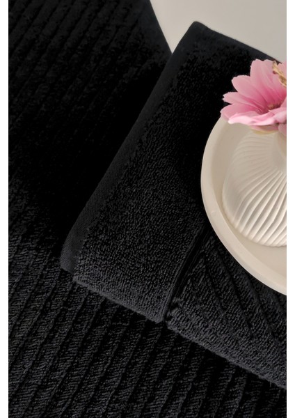 %100 Pamuk El Havlusu 2'li - Modern Çizgili Tasarım - Yumuşak Dokulu - Siyah Renk fiyatları