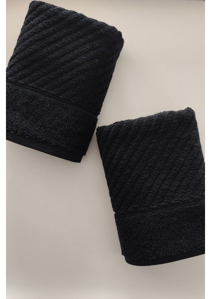 %100 Pamuk El Havlusu 2'li - Modern Çizgili Tasarım - Yumuşak Dokulu - Siyah Renk modelleri