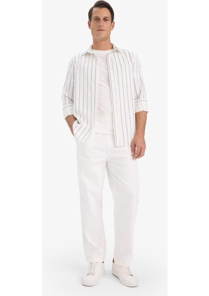 Regular Fit Polo Yaka Pamuklu Uzun Kollu Çizgili Gömlek E7893AX25AU