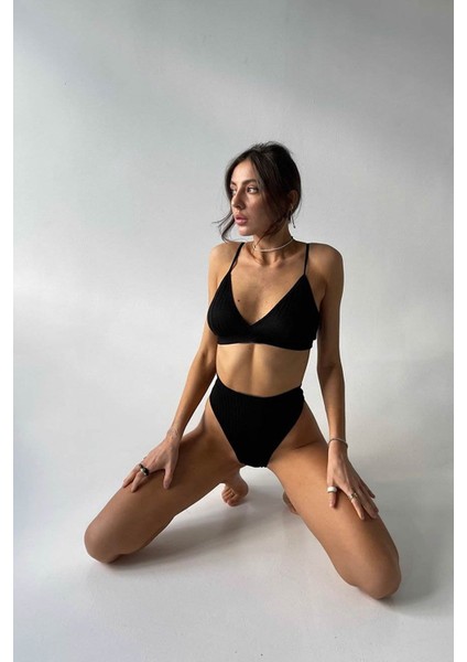 Kadın Siyah Yüksek Bel Dolgusuz Slip Takım modelleri