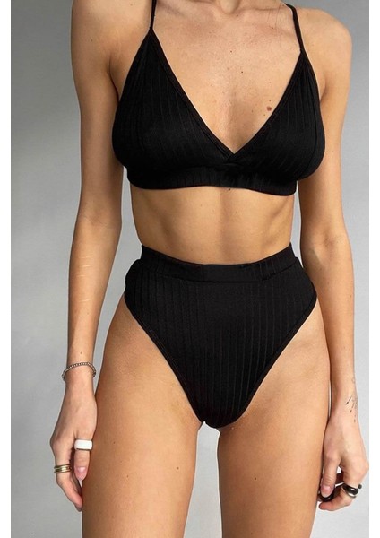 Kadın Siyah Yüksek Bel Dolgusuz Slip Takım indirimleri