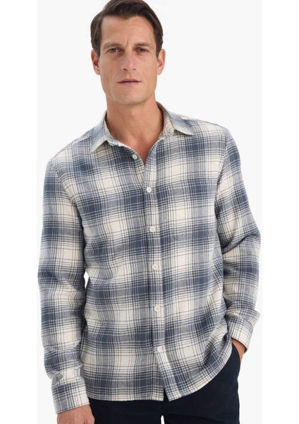 Regular Fit Polo Yaka Kareli Flanel Uzun Kollu Gömlek E8184AX25WN