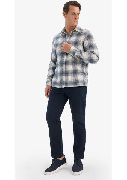 Regular Fit Polo Yaka Kareli Flanel Uzun Kollu Gömlek E8184AX25WN