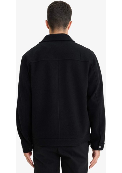 Slim Fit Dar Kesim Polo Yaka Astarlı Fermuarlı Cepli Kışlık Mont