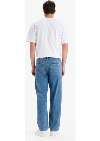 Yazlık Wide Leg Geniş Kalıp Beli Lastikli Geniş Paça Jean Kar Yıkamalı Pantolon F3906AX25SM