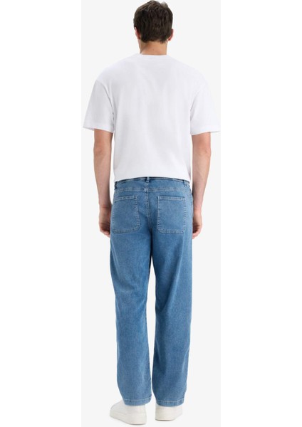 Yazlık Wide Leg Geniş Kalıp Beli Lastikli Geniş Paça Jean Kar Yıkamalı Pantolon F3906AX25SM