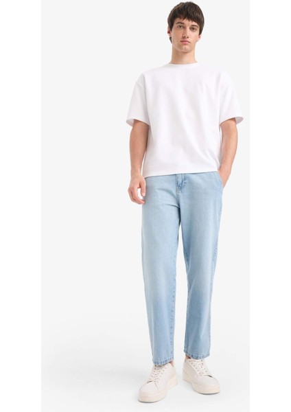 %100 Pamuk Relax Fit Geniş Paça Jean Kar Yıkamalı Pantolon E1376AX25SM