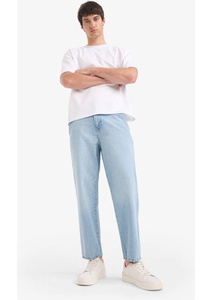 %100 Pamuk Relax Fit Geniş Paça Jean Kar Yıkamalı Pantolon E1376AX25SM