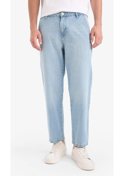 %100 Pamuk Relax Fit Geniş Paça Jean Kar Yıkamalı Pantolon E1376AX25SM