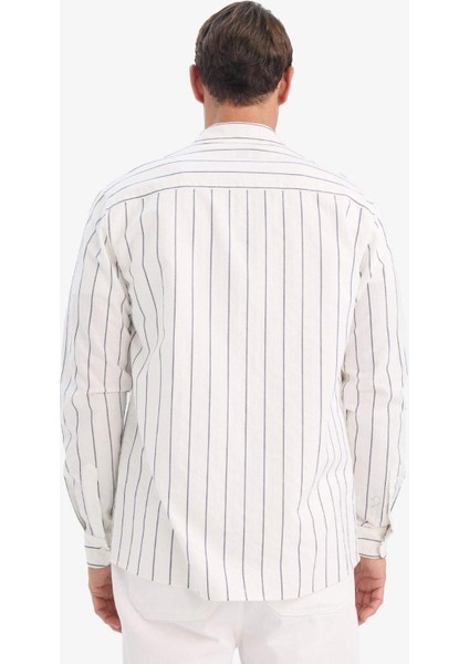 Regular Fit Polo Yaka Pamuklu Uzun Kollu Çizgili Gömlek E7893AX25AU