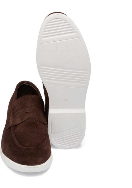 Kahve Hakiki Süet Deri Erkek Loafer - E24I1AY56784-B85