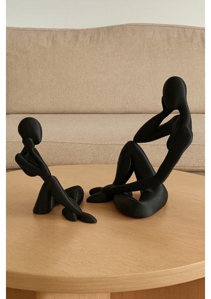 Modern Minimalist Siyah Düşünen Insan Heykel Seti (2'li) fiyatları