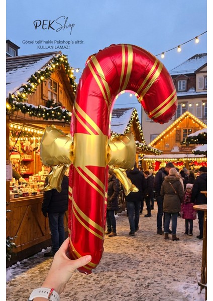 Fiyonklu Kırmızı Gold Baston Şeker Folyo Balon fiyatları