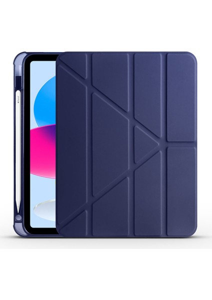 iPad 11.nesil 2025 Kılıf Mbvo Tri Folding Kalem Bölmeli Standlı Kılıf - Lacivert
