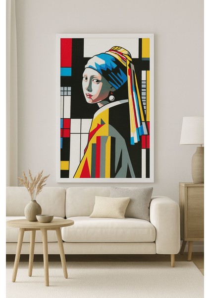 Pop-Art Inci Küpeli Kız Modern Duvar Tablosu (Çerçeveli)