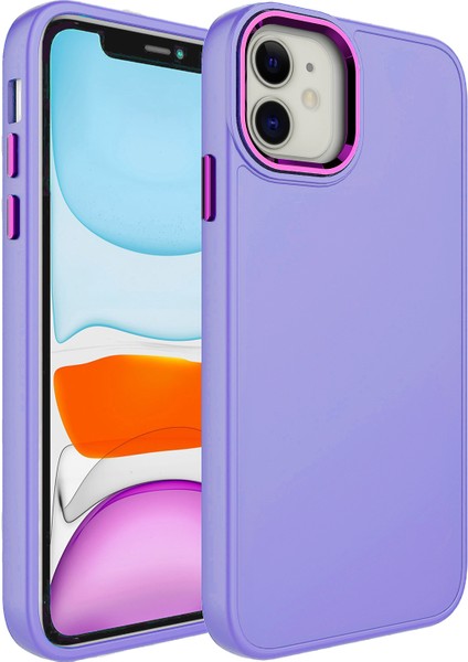 Apple iPhone 11 Kılıf Metal Çerçeve ve Buton Tasarımlı Silikon Mbvo Luna Kapak-Lila