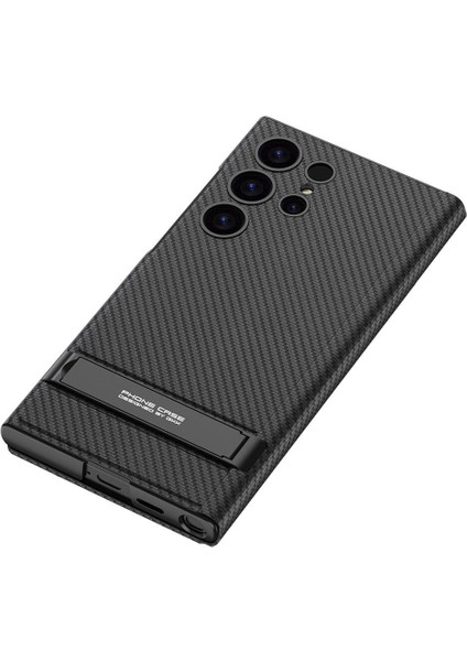 Galaxy S24 Ultra Kılıf Kamera Korumalı Karbon Tasarım Mbvo Droga Standlı Kartlıklı Kapaklı Kılıf-Siy modelleri