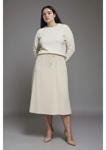 Regular Fit Kargo Cepli Keten Karışımlı Midi Etek F0992AX25HS