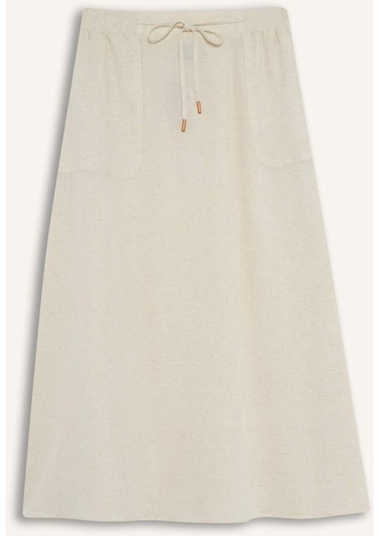 Regular Fit Kargo Cepli Keten Karışımlı Midi Etek F0992AX25HS