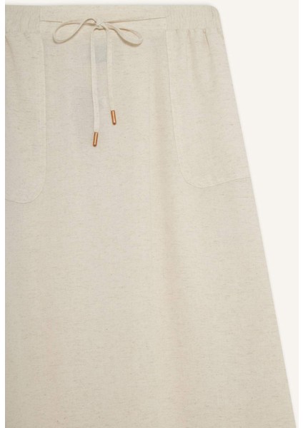 Regular Fit Kargo Cepli Keten Karışımlı Midi Etek F0992AX25HS