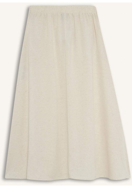 Regular Fit Kargo Cepli Keten Karışımlı Midi Etek F0992AX25HS