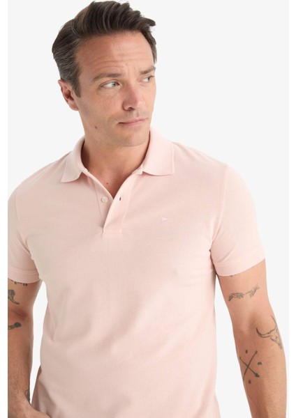 %100 Pamuk Slim Fit Dar Kesim Polo Yaka Kısa Kollu Pamuklu Nakışlı Pike Tişört E2633AX25SM